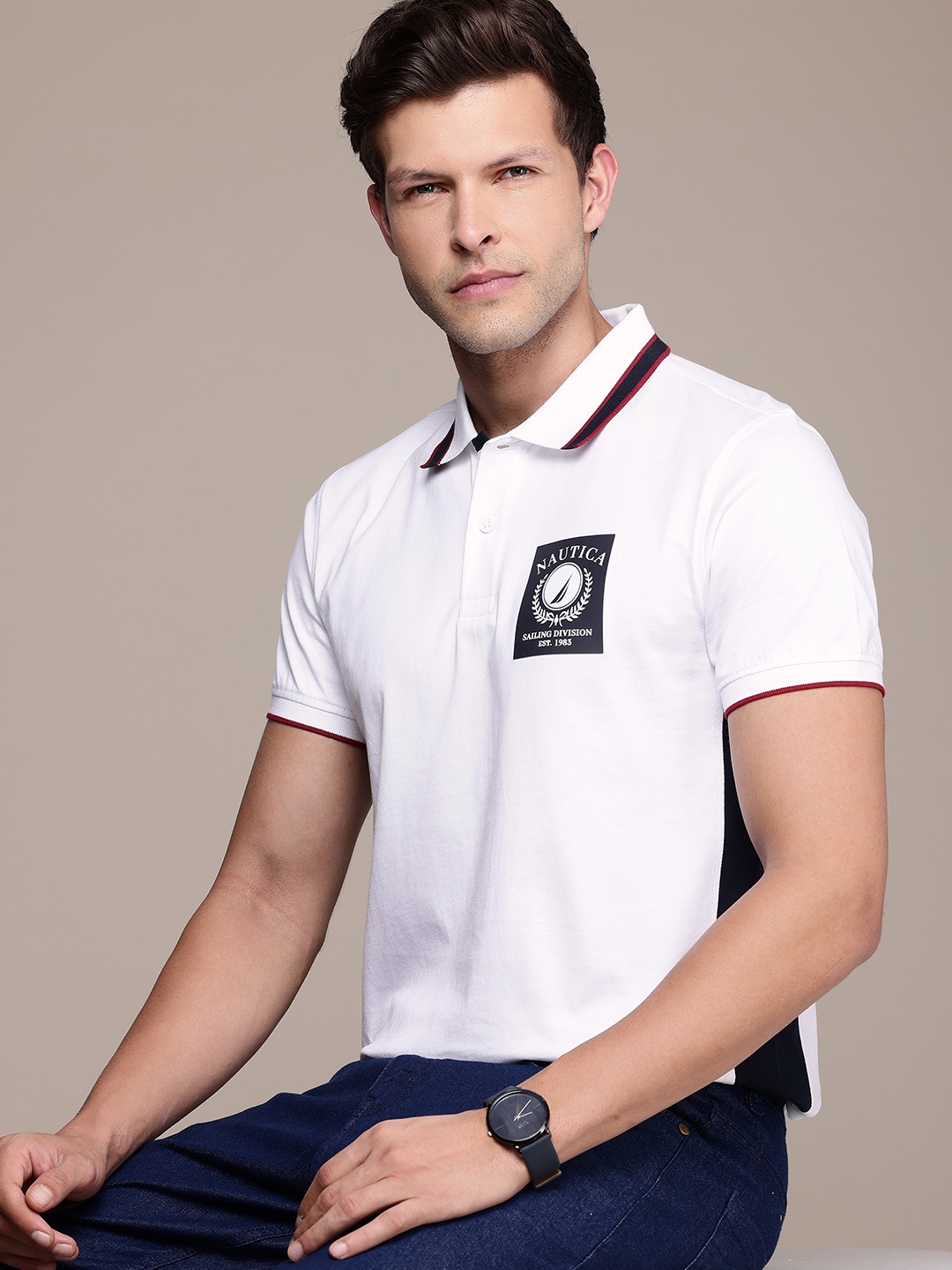 

Nautica Pure Cotton Brand Logo Printed Polo Collar T-shirt, White