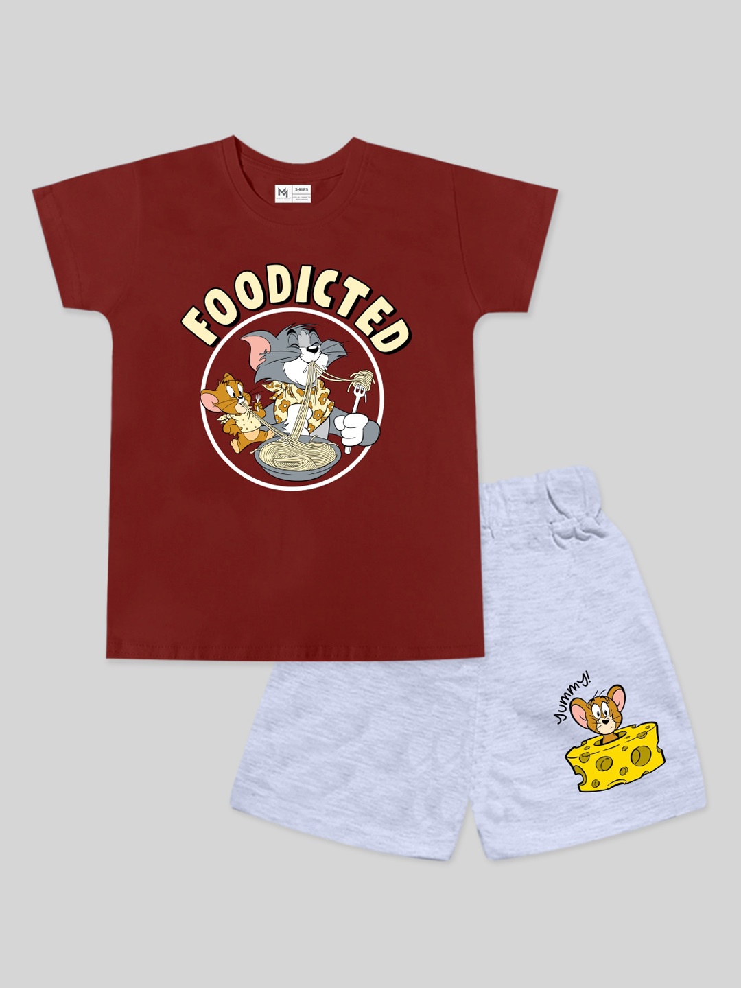 

Minute Mirth Boys Tom & Jerry Printed T-shirt With Shorts, Maroon