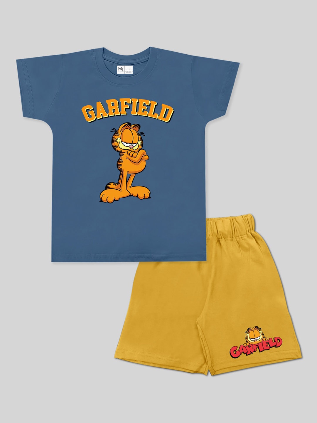 

Minute Mirth Boys Garfield Printed Pure Cotton T-shirt With Shorts, Blue