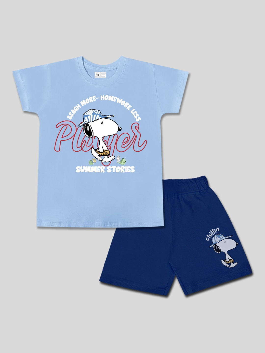 

Minute Mirth Boys Peanuts Printed Pure Cotton T-shirt & Shorts, Blue
