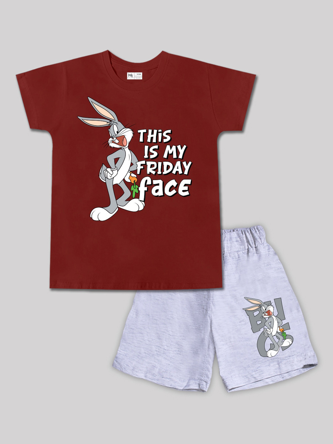 

Minute Mirth Boys Looney Tunes Printed Pure Cotton T-shirt With Shorts, Maroon