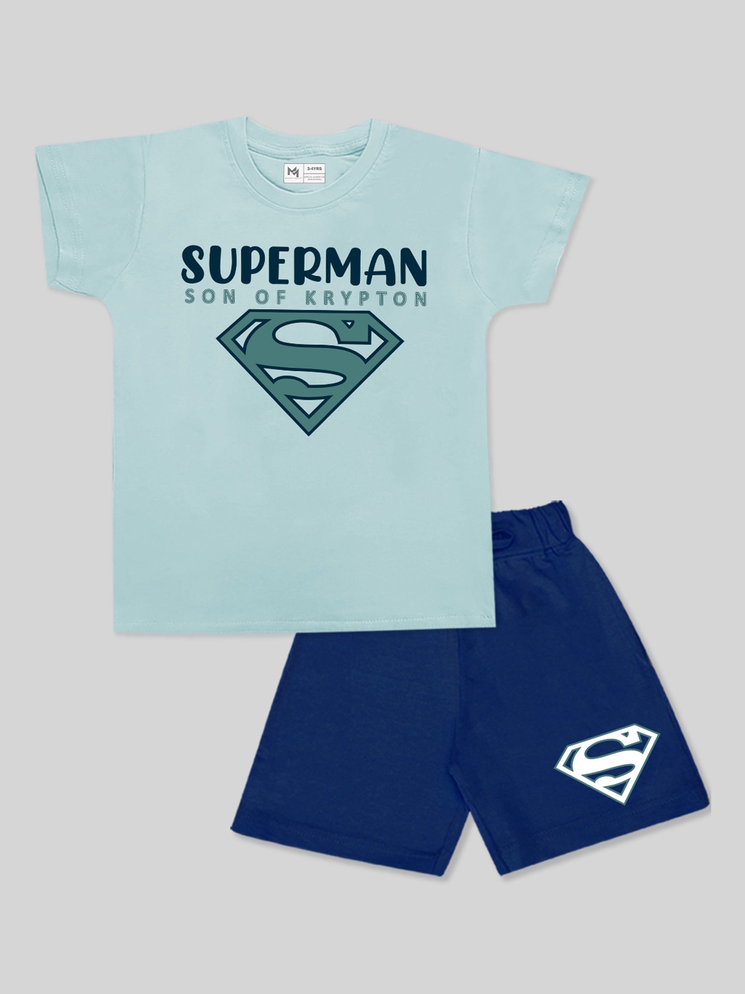 

Minute Mirth Boys Superman Printed Pure Cotton T-shirt with Shorts Clothing Set, Blue