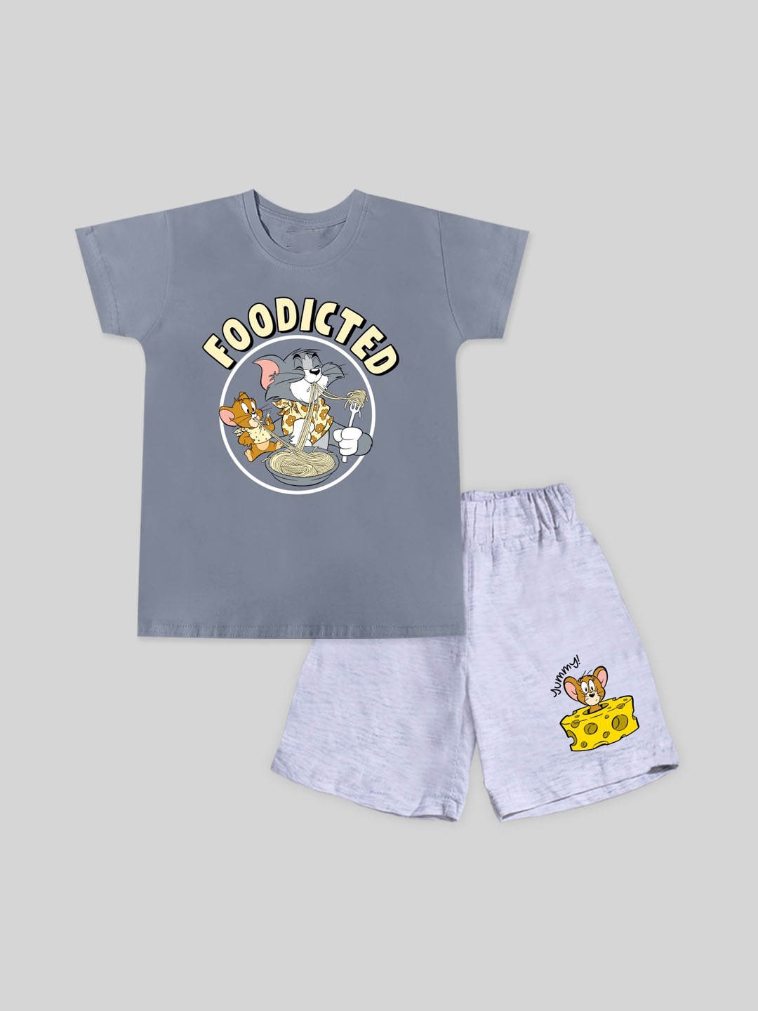 

Minute Mirth Infants Boys Mickey Mouse Printed Pure Cotton T-shirt With Shorts, Grey