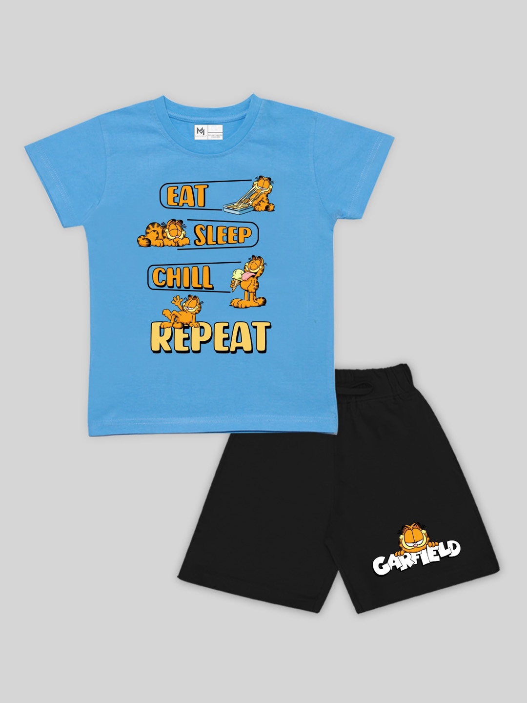 

Minute Mirth Boys Garfield Printed Pure Cotton T-shirt With Shorts, Blue