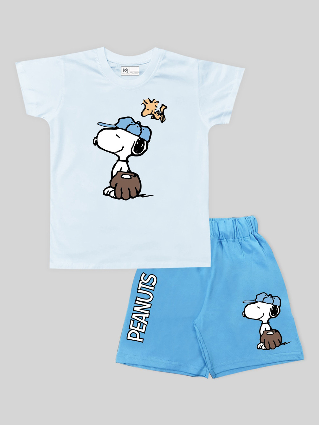 

Minute Mirth Boys Printed Pure Cotton T-shirt With Shorts, Blue