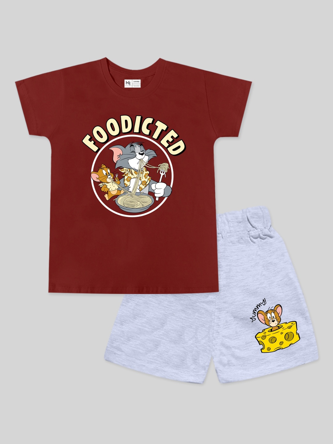 

Minute Mirth Infant Boys Tom & Jerry Pure Cotton Printed T-shirt with Shorts, Maroon