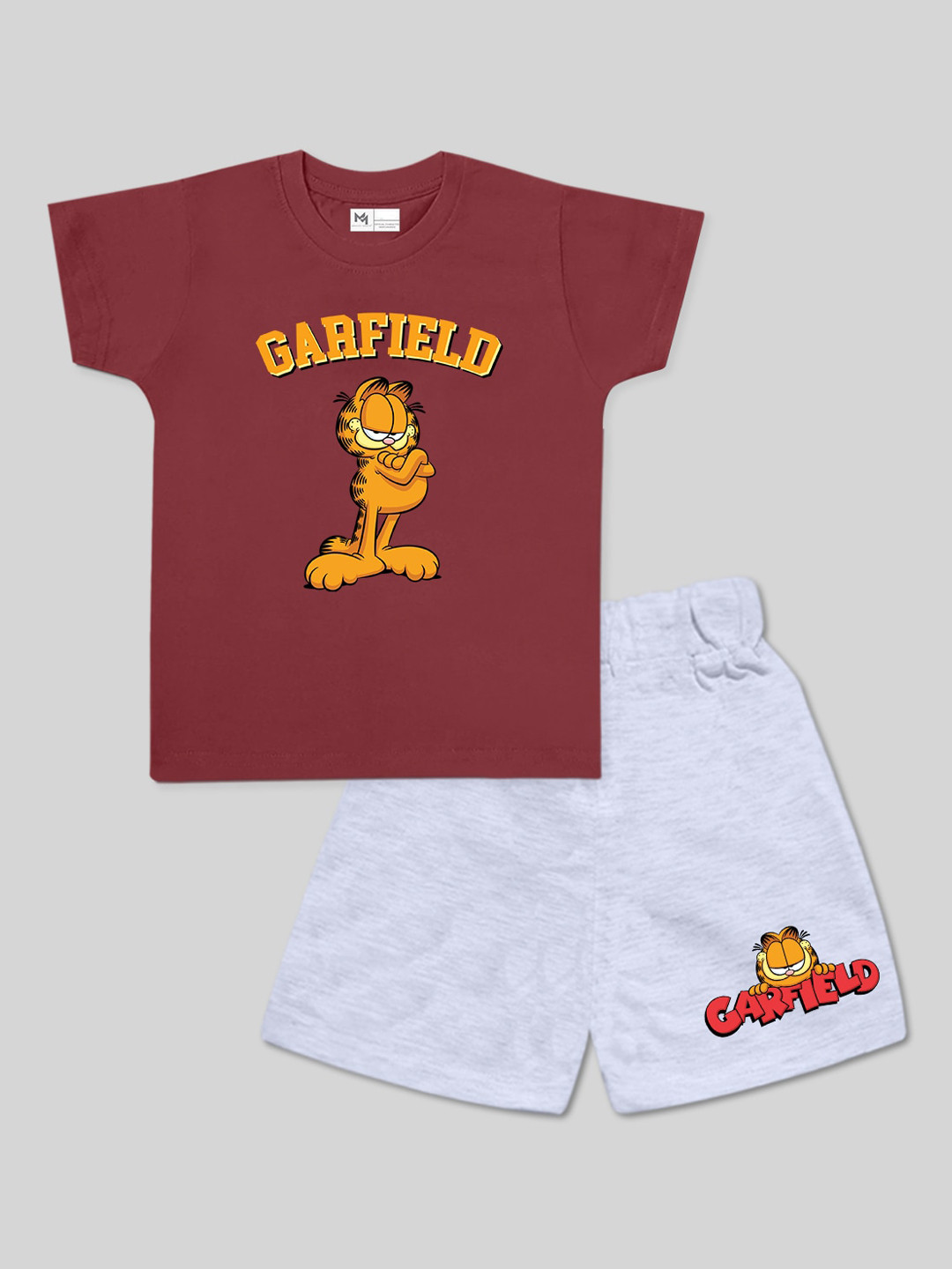 

Minute Mirth Boys Garfield Printed Pure Cotton T-shirt with Shorts Clothing Set, Maroon