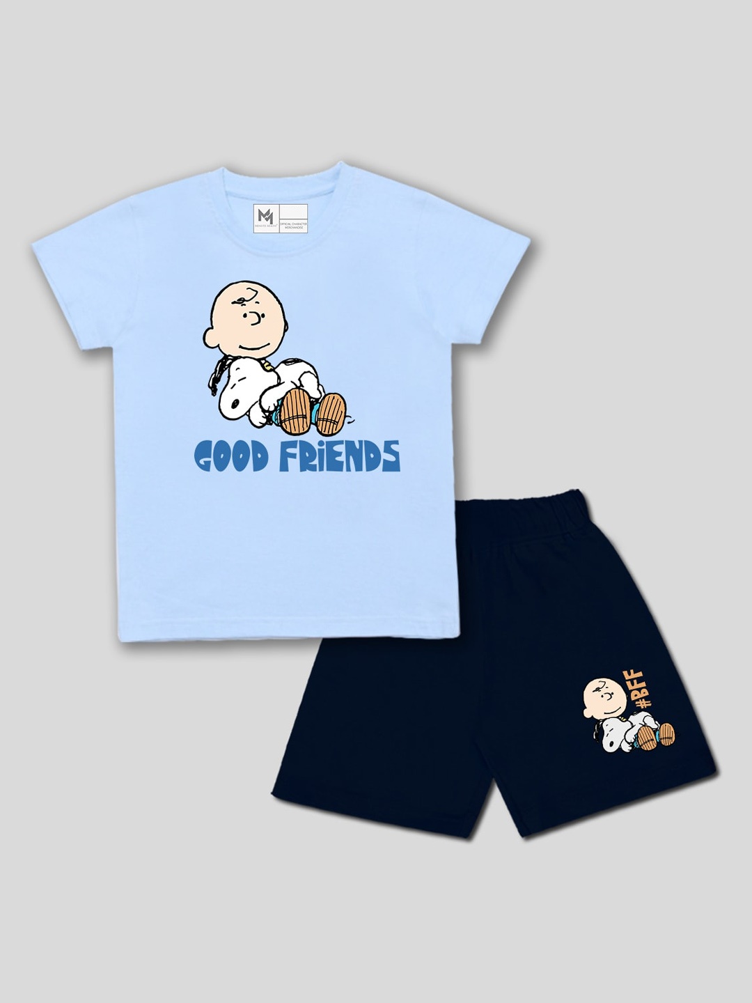 

Minute Mirth Infant Boys Snoopy Printed Pure Cotton T-shirt with Shorts, Blue