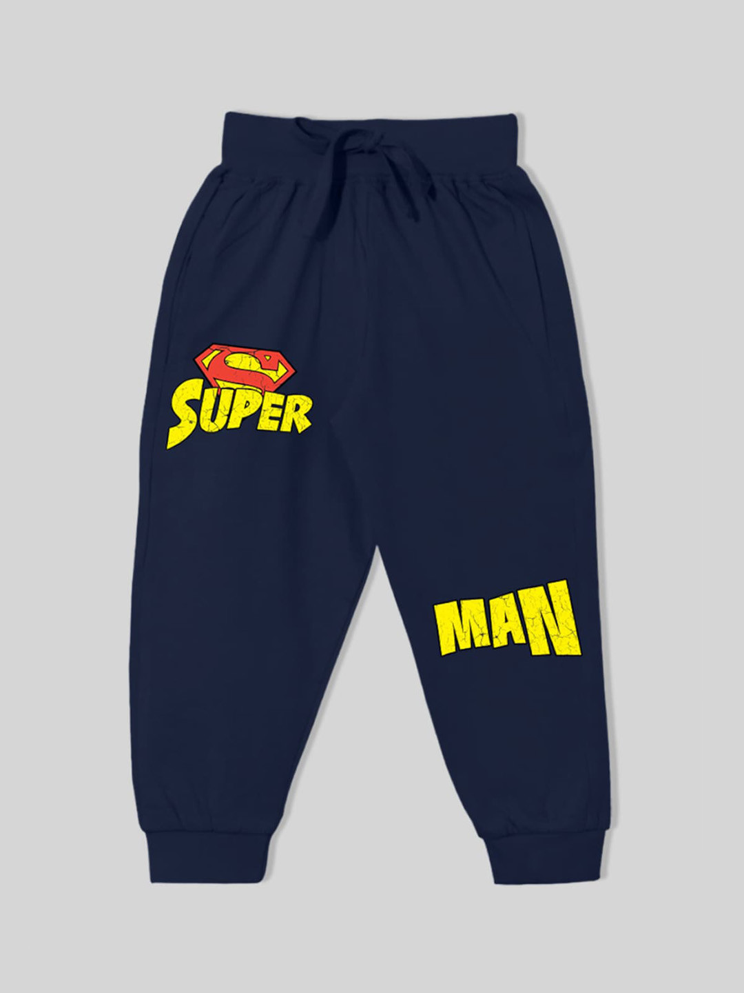 

Minute Mirth Boys Superman Printed Pure Cotton Joggers, Navy blue