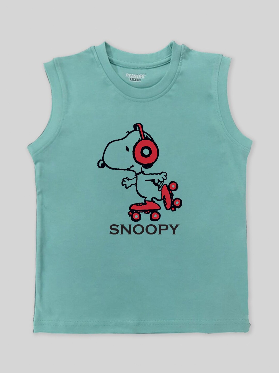 

Minute Mirth Boys Snoopry Printed Pure Cotton T-shirt, Green