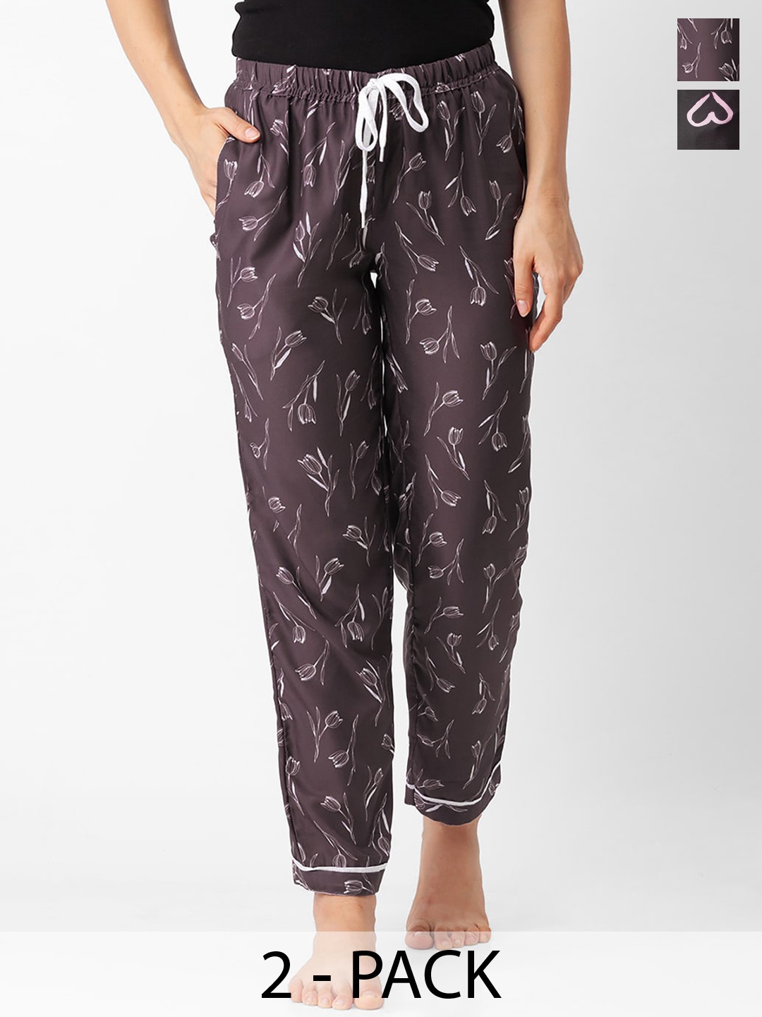 

NOIRA Pack Of 2 Printed Straight Leg Lounge Pants, Magenta