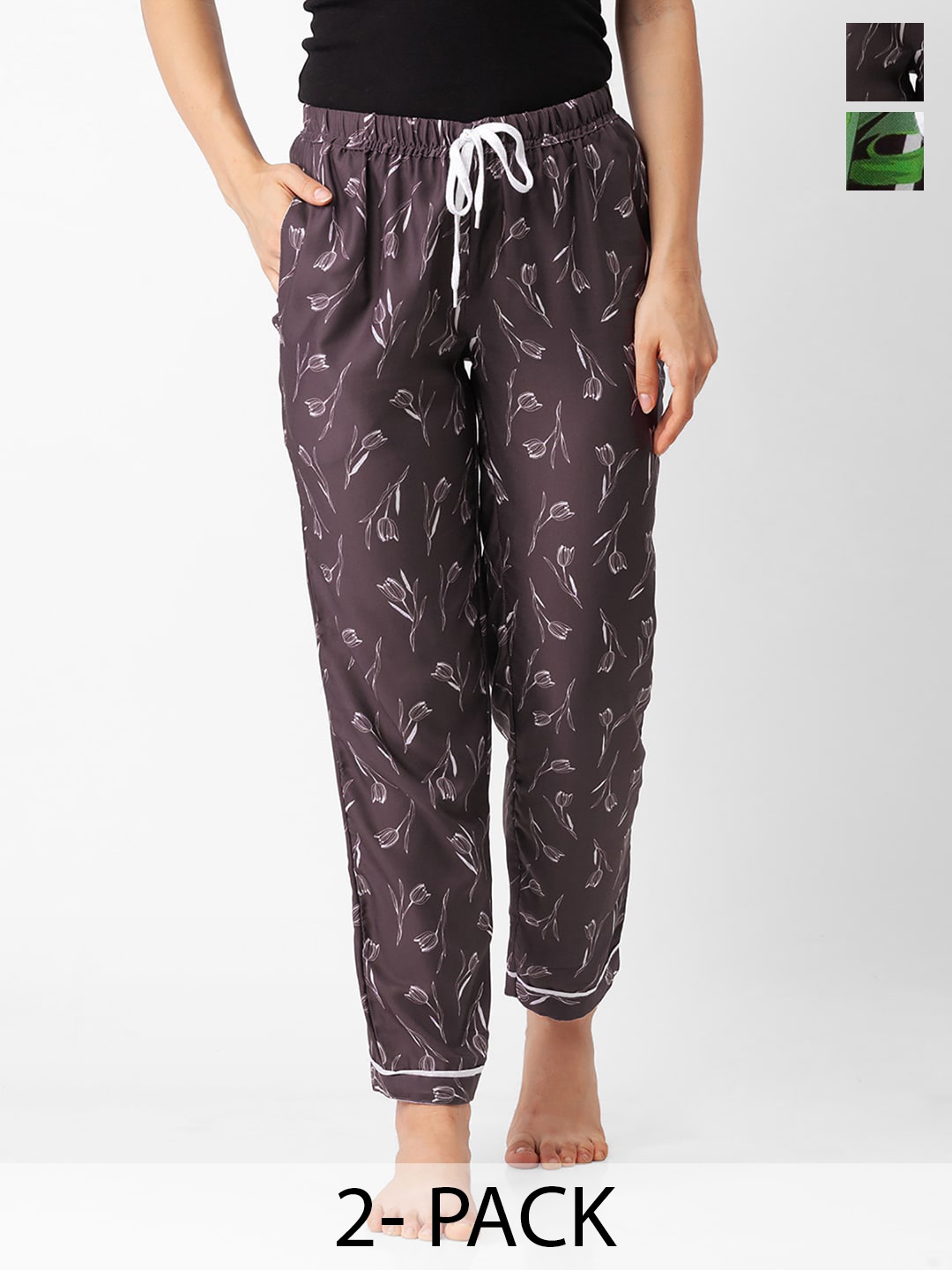 

NOIRA Women Pack Of 2 Printed Straight Leg Lounge Pants, Brown
