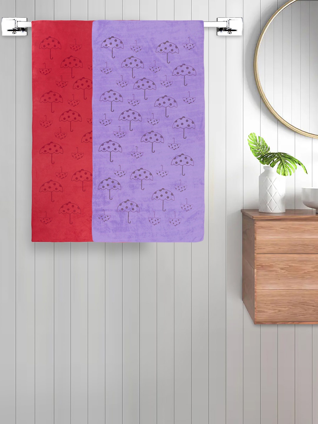 

FABINALIV Purple & Red 2 Pieces 420 GSM Cotton Bath Towels