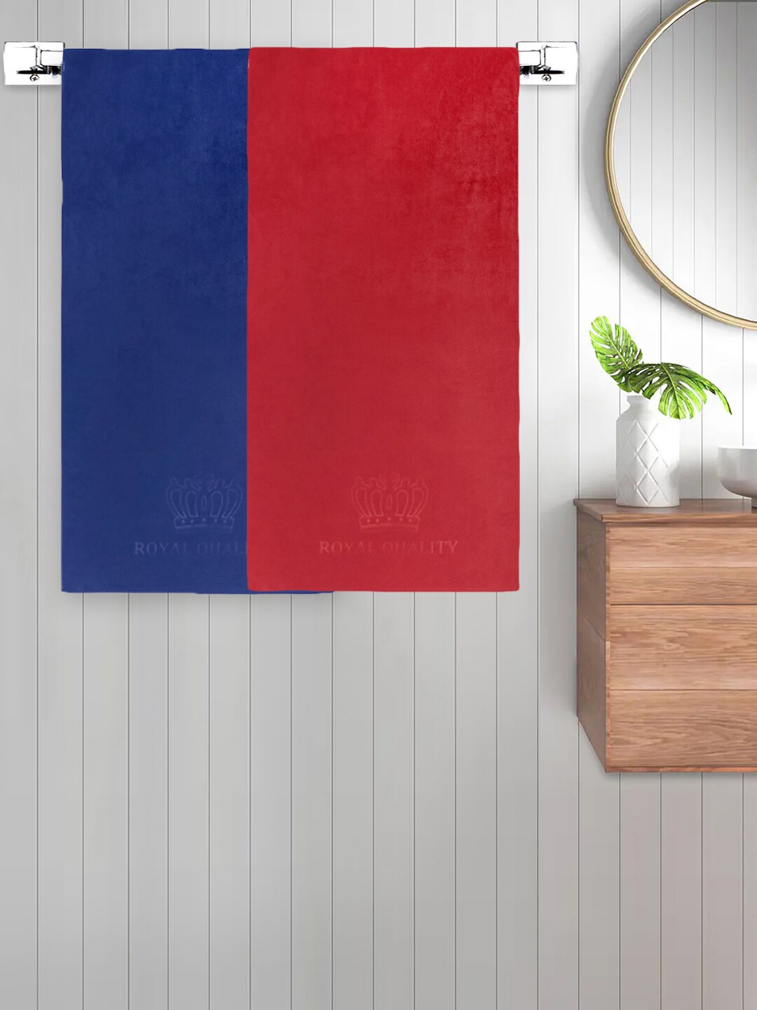

FABINALIV Blue & Red 2 Pieces 420 GSM Cotton Bath Towels