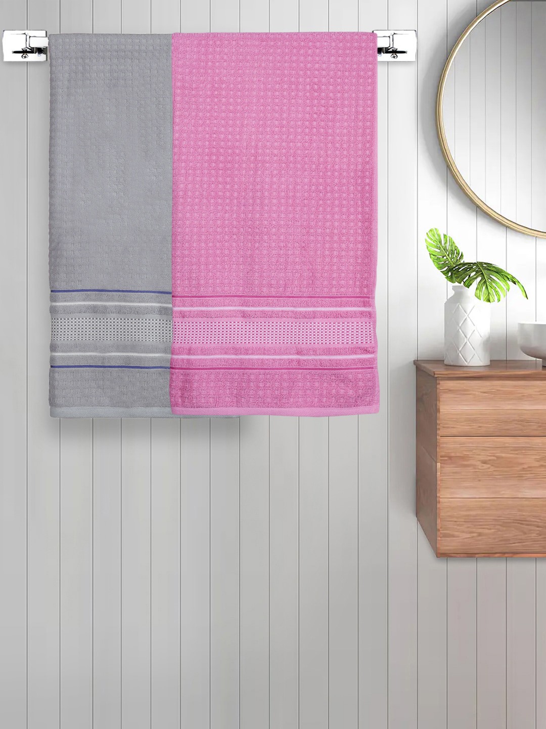 

FABINALIV Grey & Pink 2 Pieces 420 GSM Cotton Bath Towels