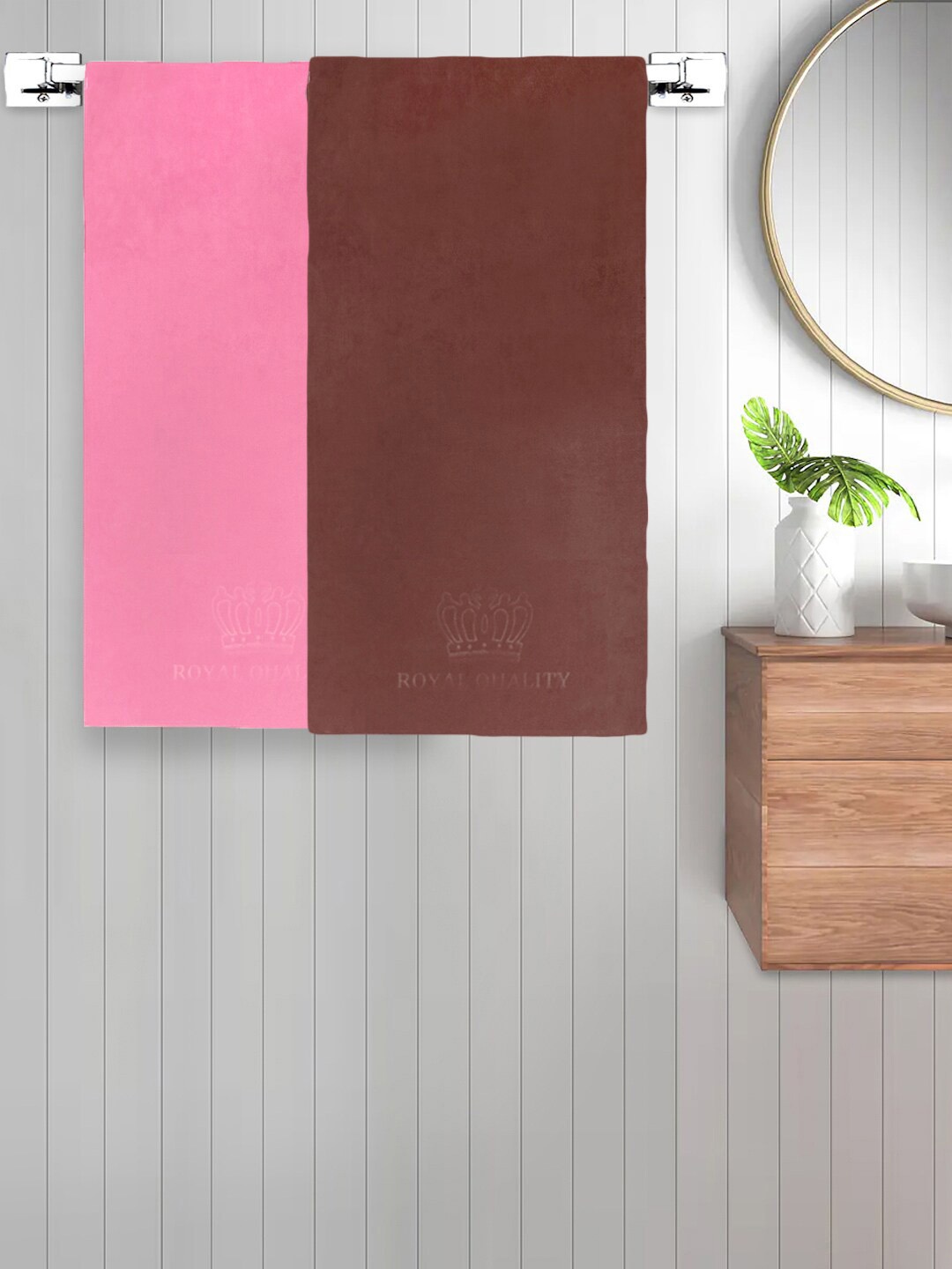 

FABINALIV Pink & Brown 2 Pieces 420 GSM Cotton Bath Towels