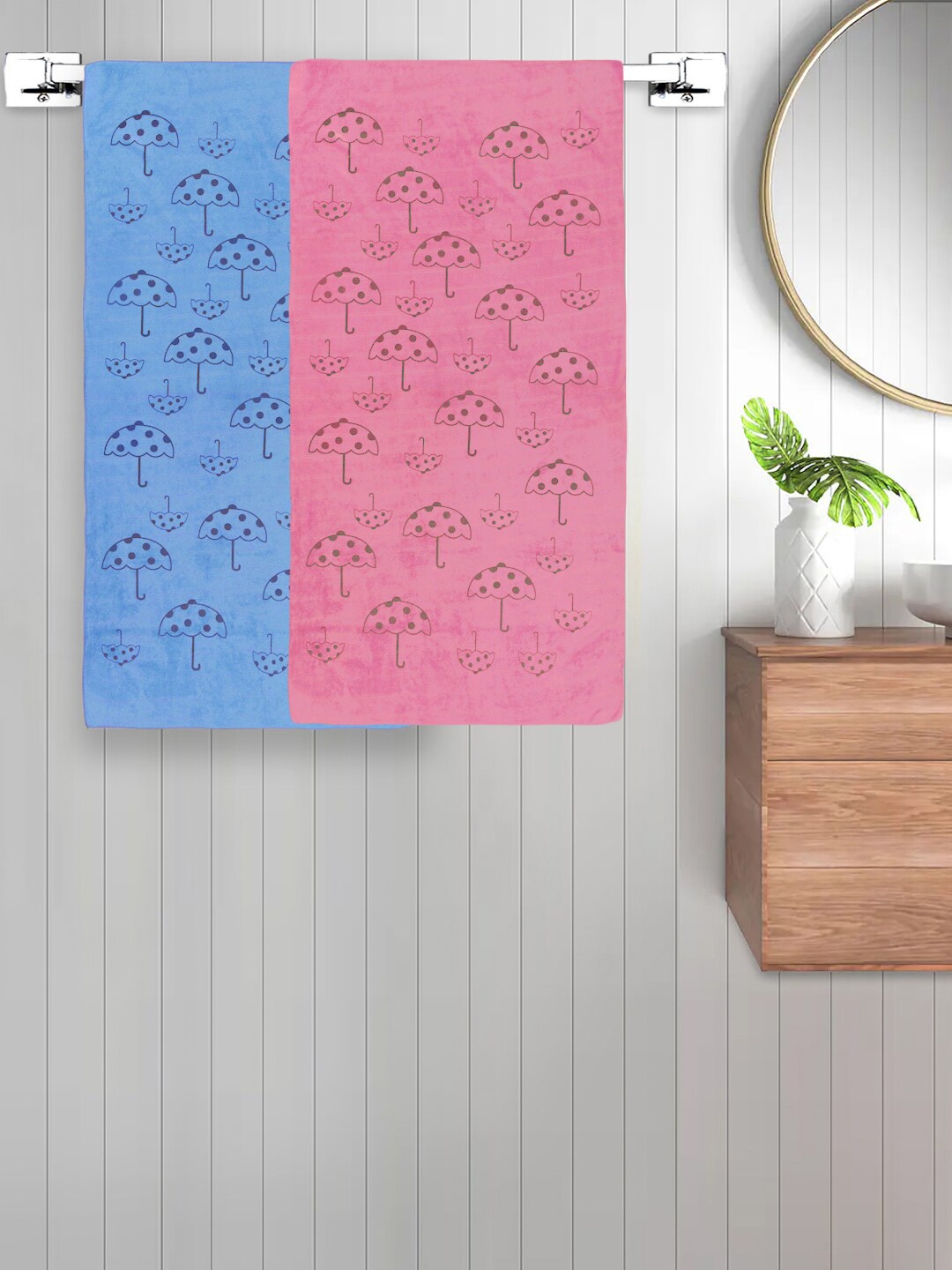 

FABINALIV Pink & Blue 2 Pieces 420 GSM Cotton Bath Towels