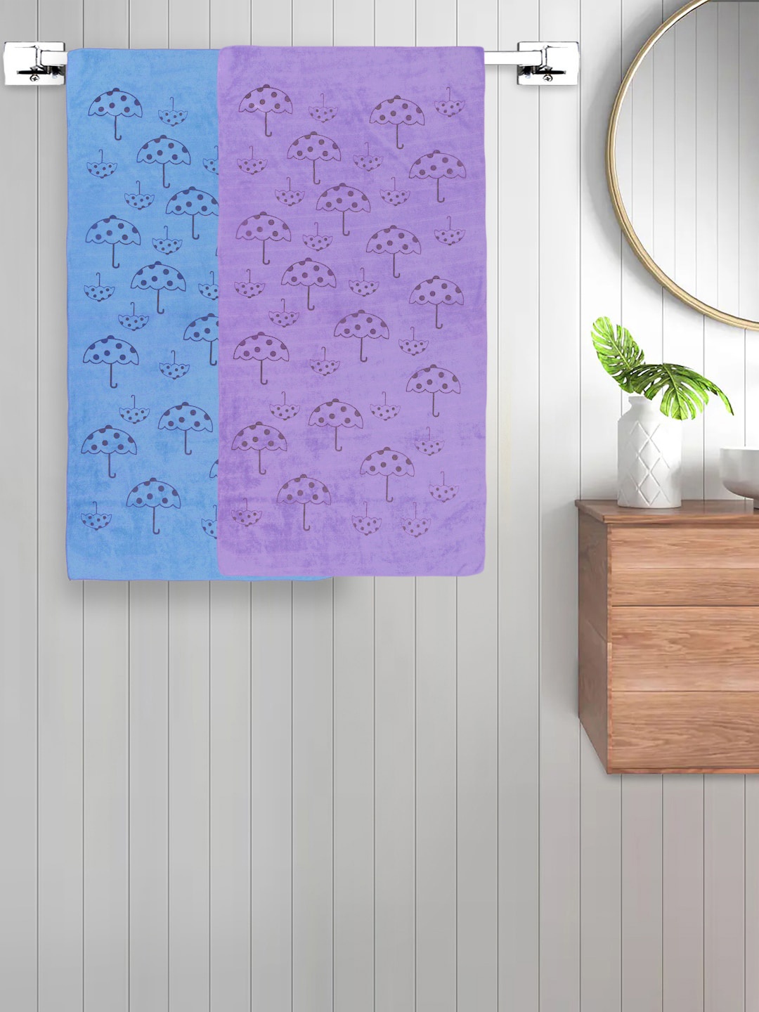 

FABINALIV Blue & Lavender 2 Pieces 420 GSM Cotton Bath Towels