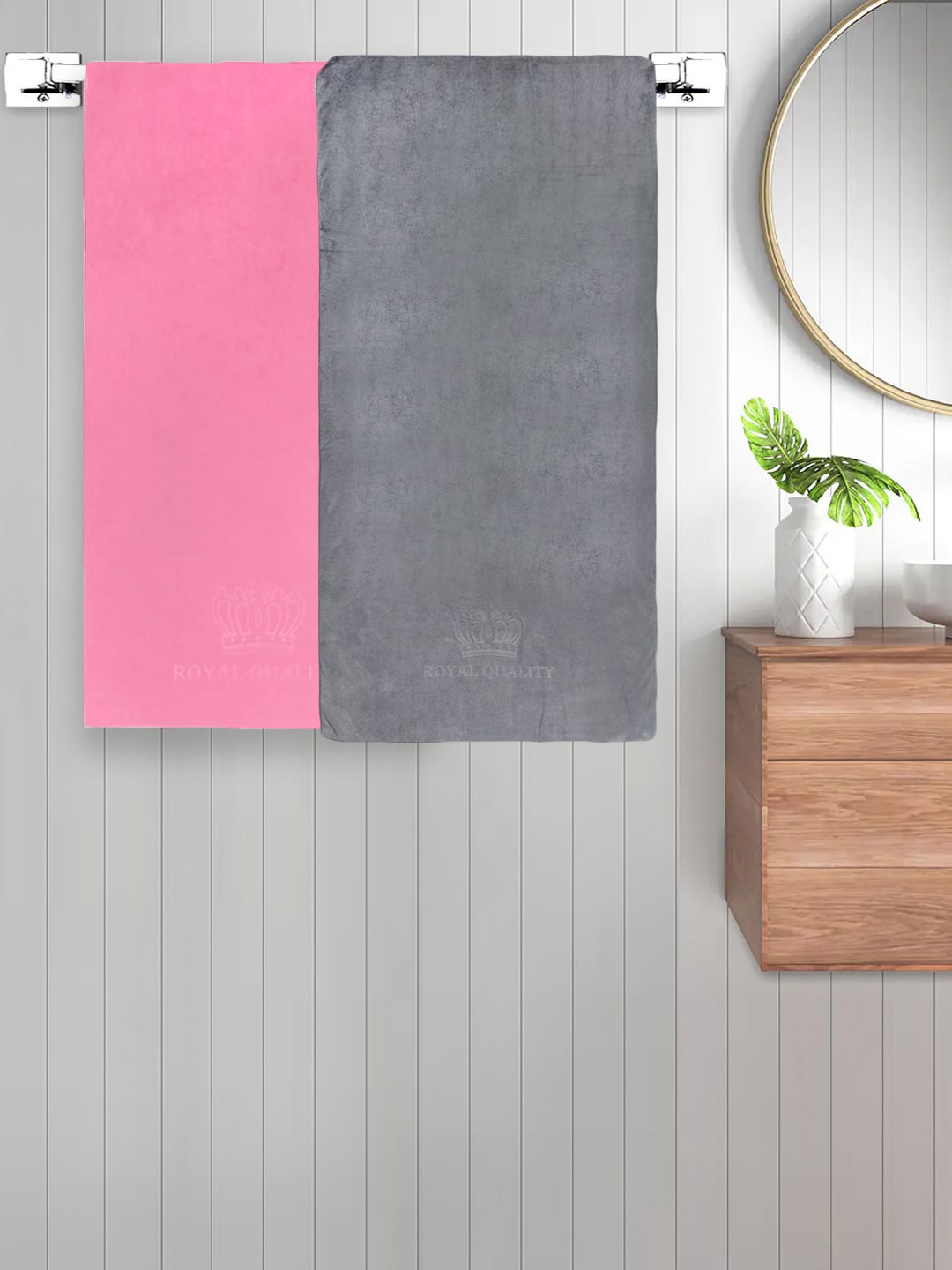 

FABINALIV Grey & Pink 2 Pieces 420 GSM Cotton Bath Towels