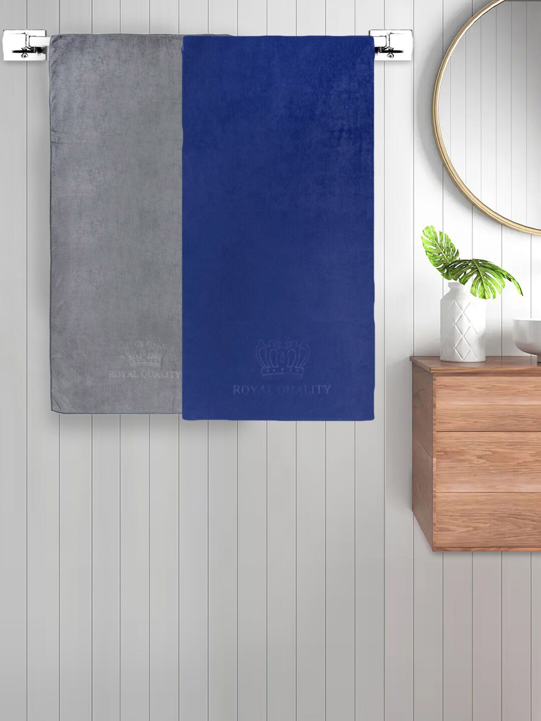 

FABINALIV Blue & Grey 2 Pieces 420 GSM Cotton Bath Towels