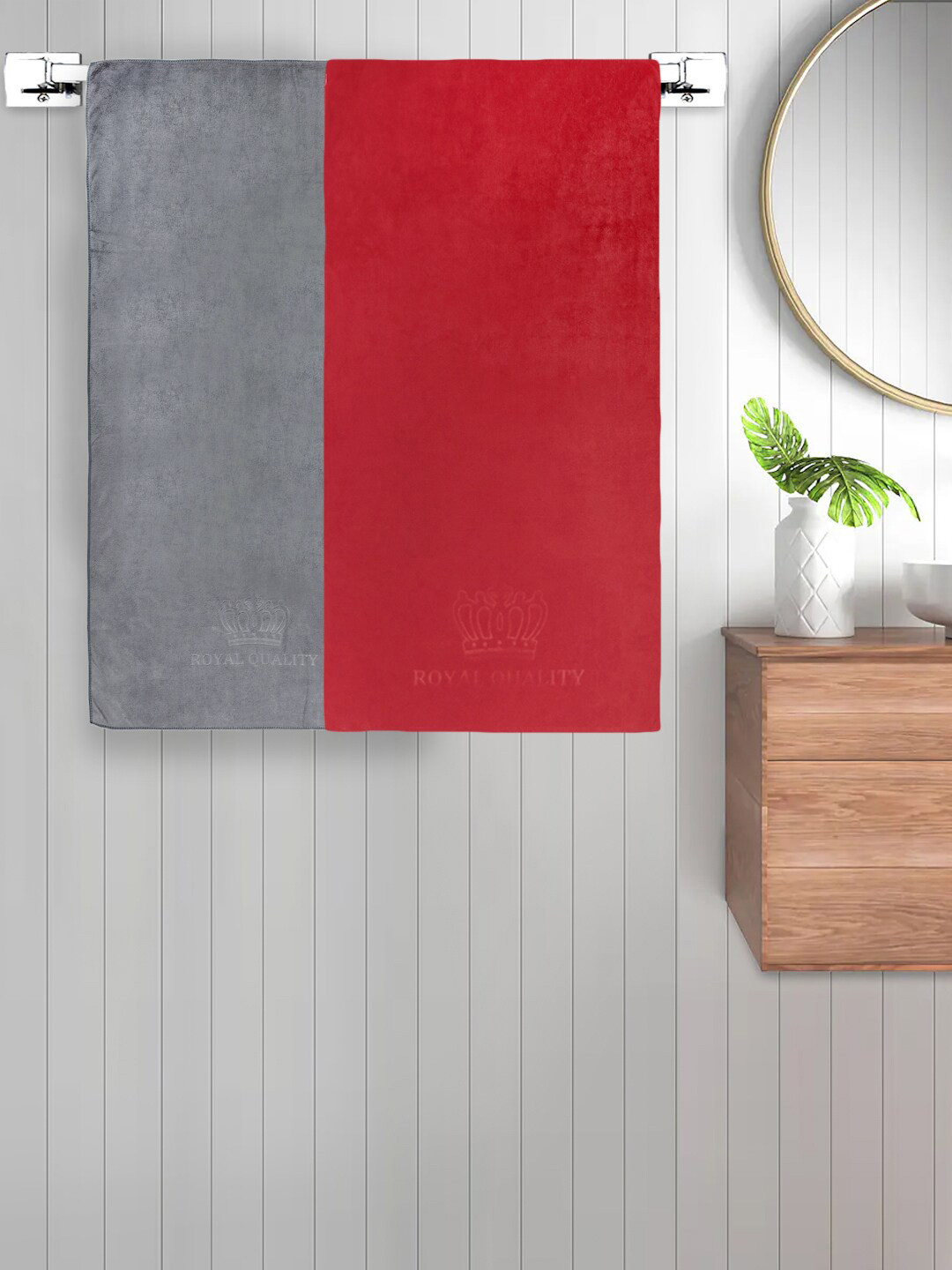 

FABINALIV Grey & Red 2 Pieces 420 GSM Cotton Bath Towels