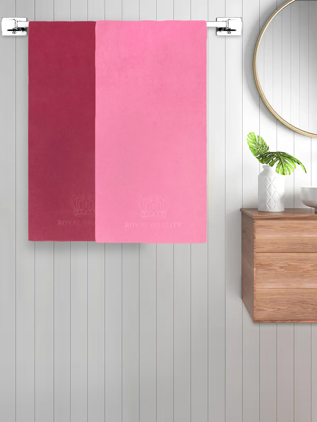 

FABINALIV Red & Pink 2 Pieces 420 GSM Cotton Bath Towels