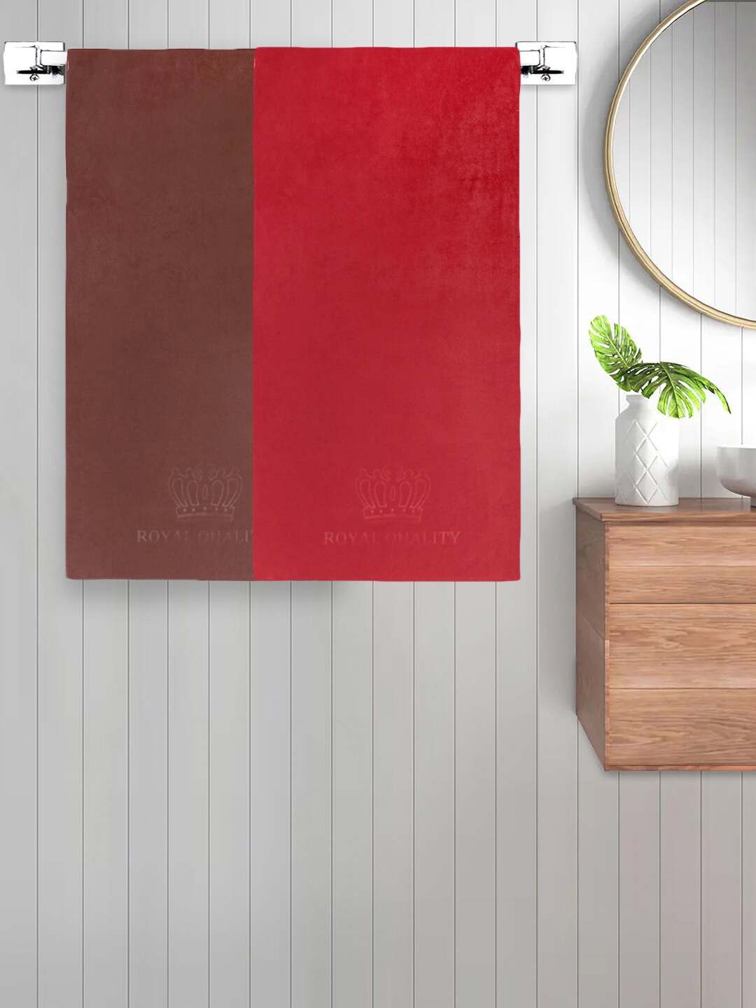 FABINALIV Red & Brown 2 Pieces 420 GSM Cotton Bath Towels