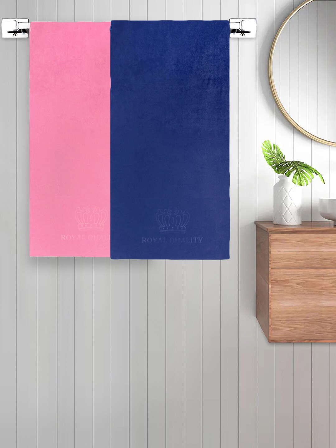FABINALIV Pink & Blue 2 Pieces 420 GSM Bath Towels