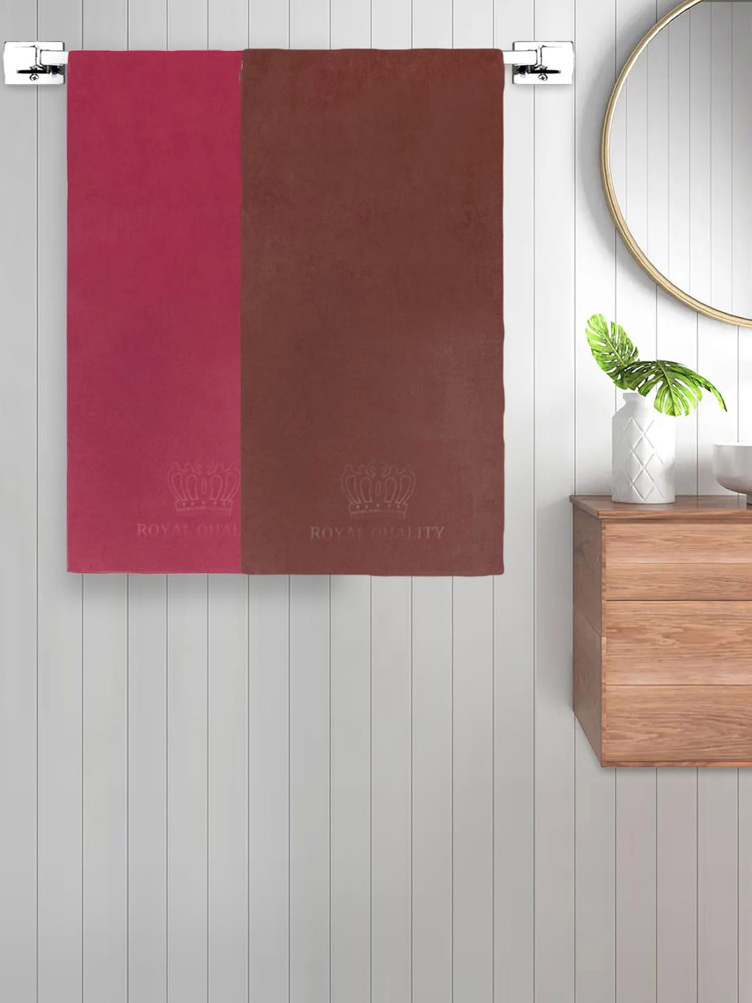 

FABINALIV Magenta & Brown 2 Pieces 420 GSM Cotton Bath Towels