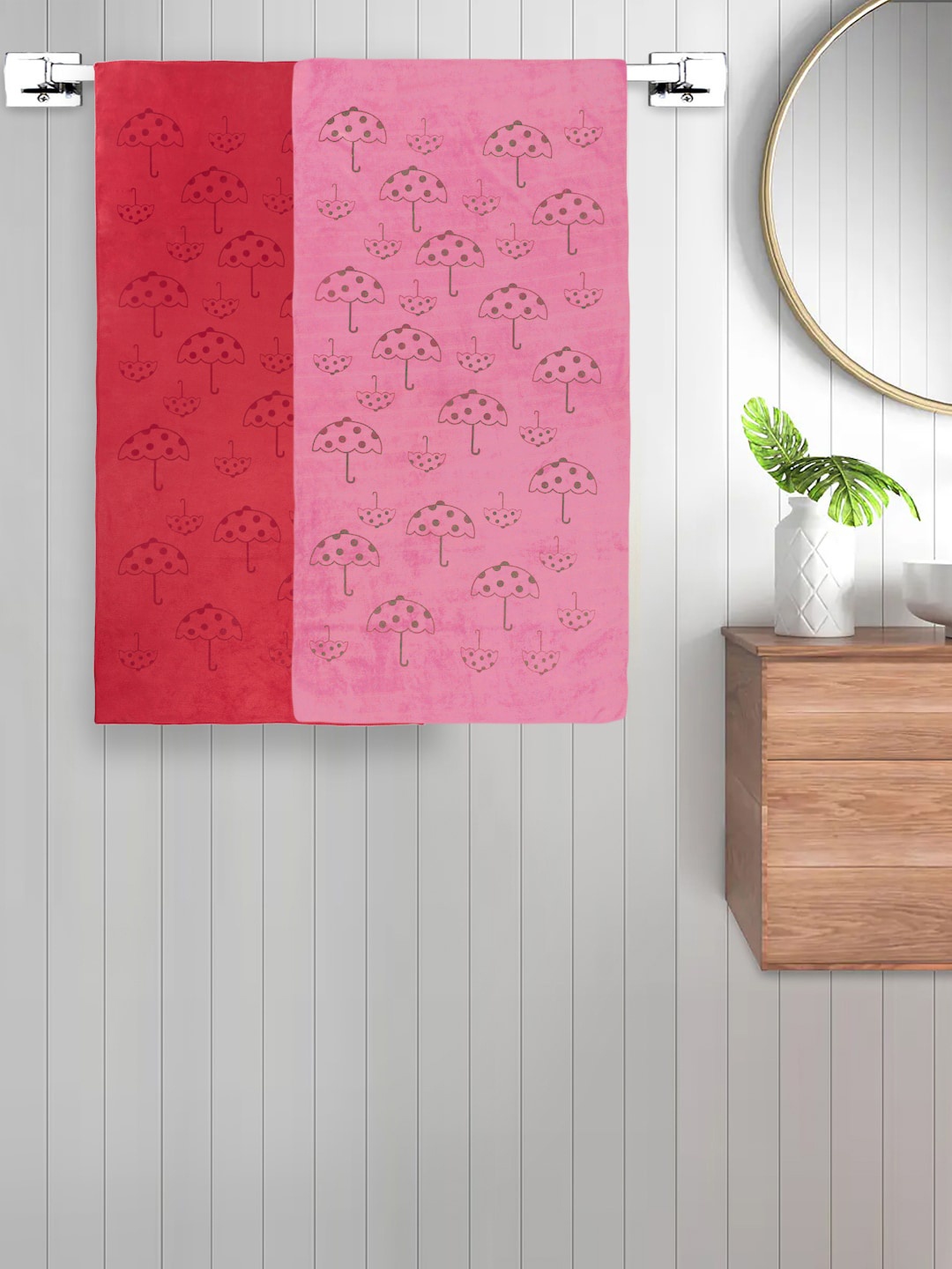 

FABINALIV Red & Pink 2 Pieces 420 GSM Cotton Bath Towels