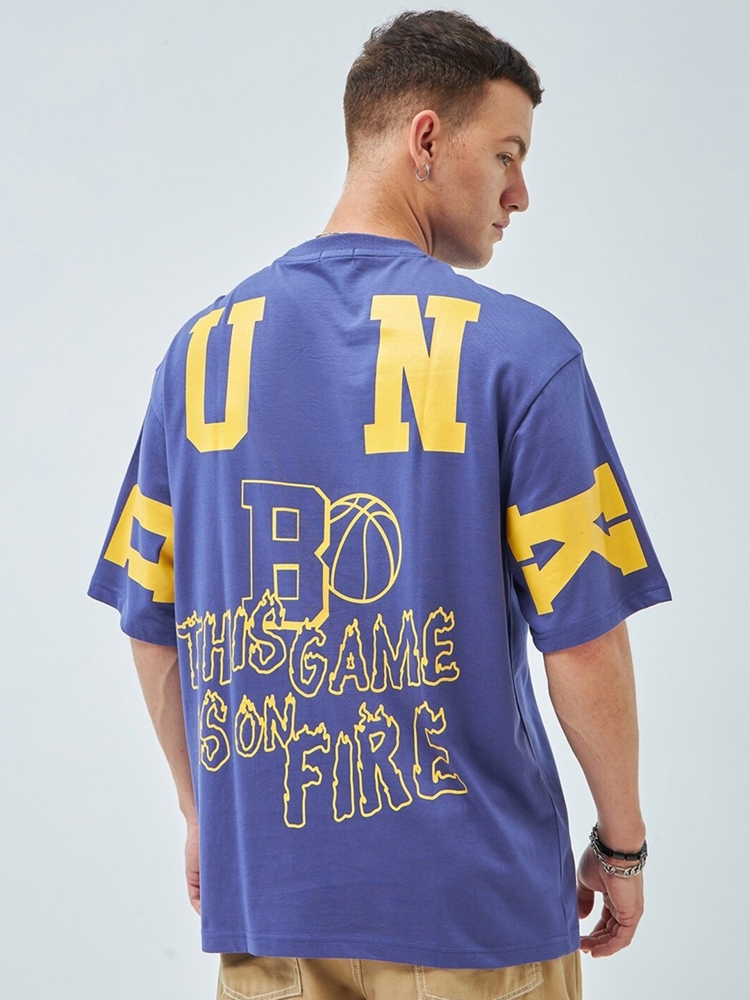 

Bewakoof Blue Dunk Graphic Printed Loose Fit Pure Cotton T-shirt