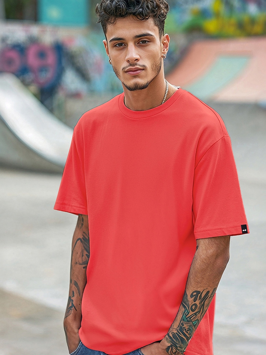 

Bewakoof Coral Oversized Pure Cotton T-shirt