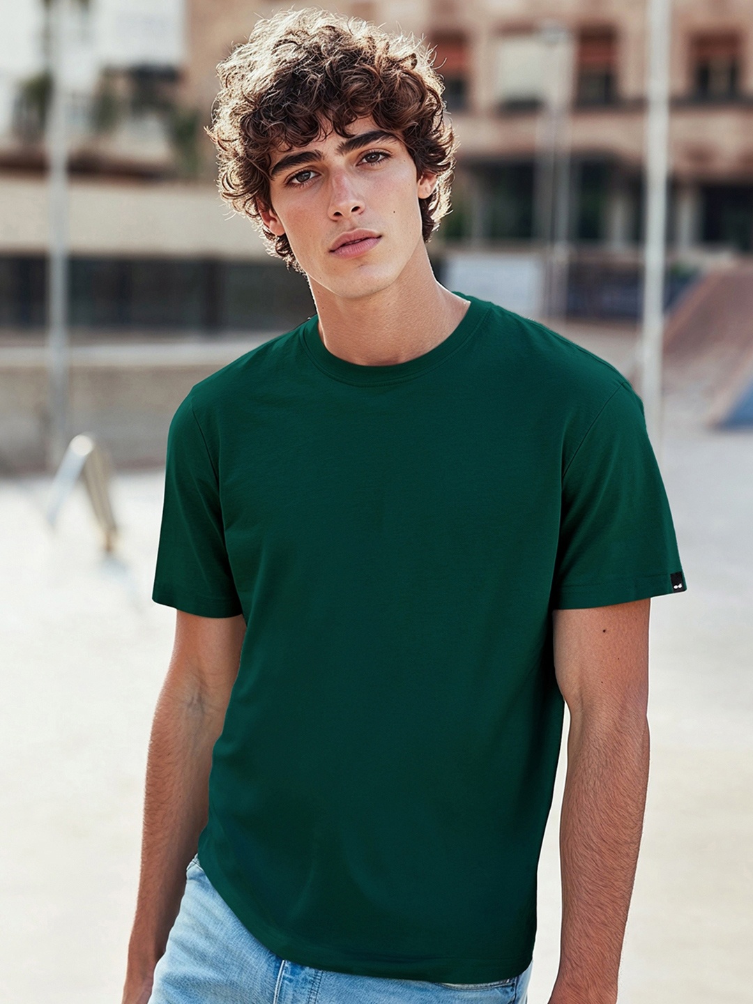 

Bewakoof Green Regular Fit Pure Cotton T-shirt