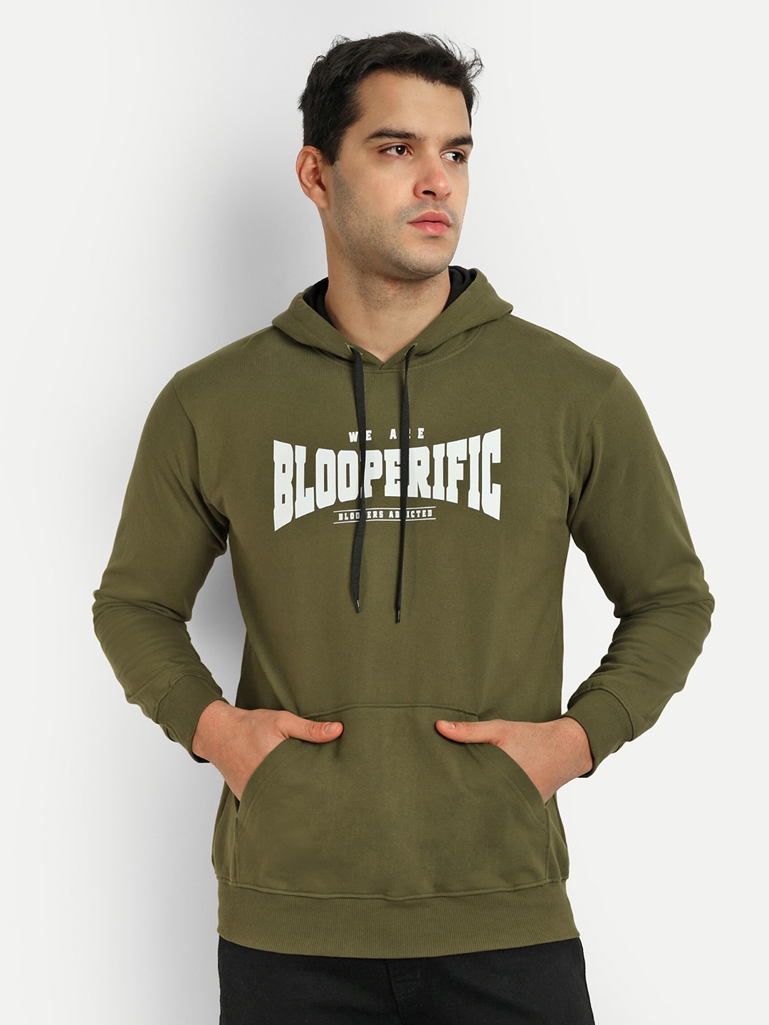 

Bloopers Store Typography Printed Hooded Cotton Pullover Sweatshirt, Olive