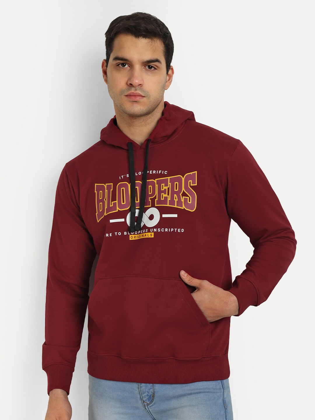 

Bloopers Store Typography Printed Hooded Cotton Pullover Sweatshirt, Maroon