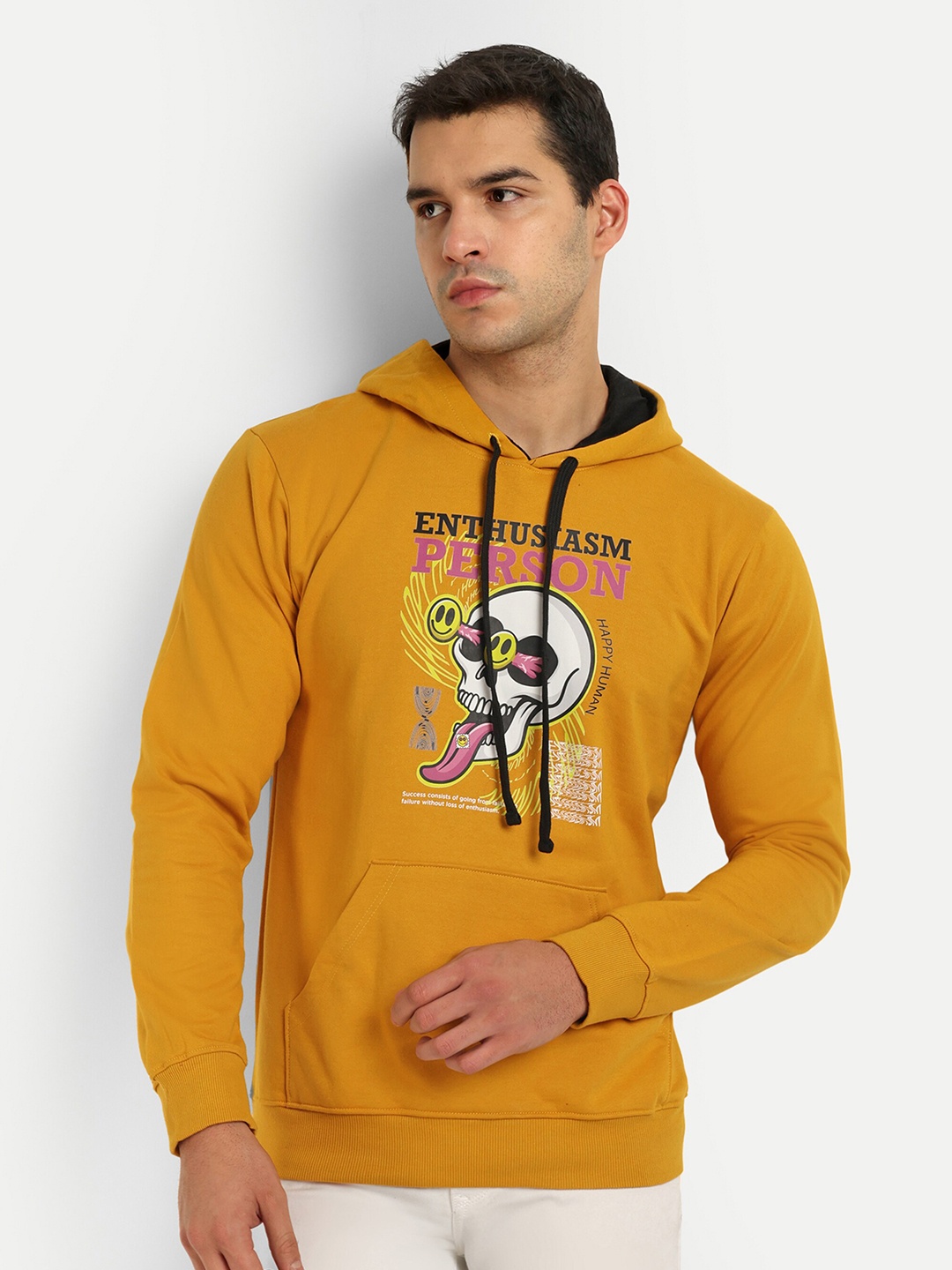 

Bloopers Store Graphic Printed Hooded Pure Cotton Pullover Sweatshirt, Mustard