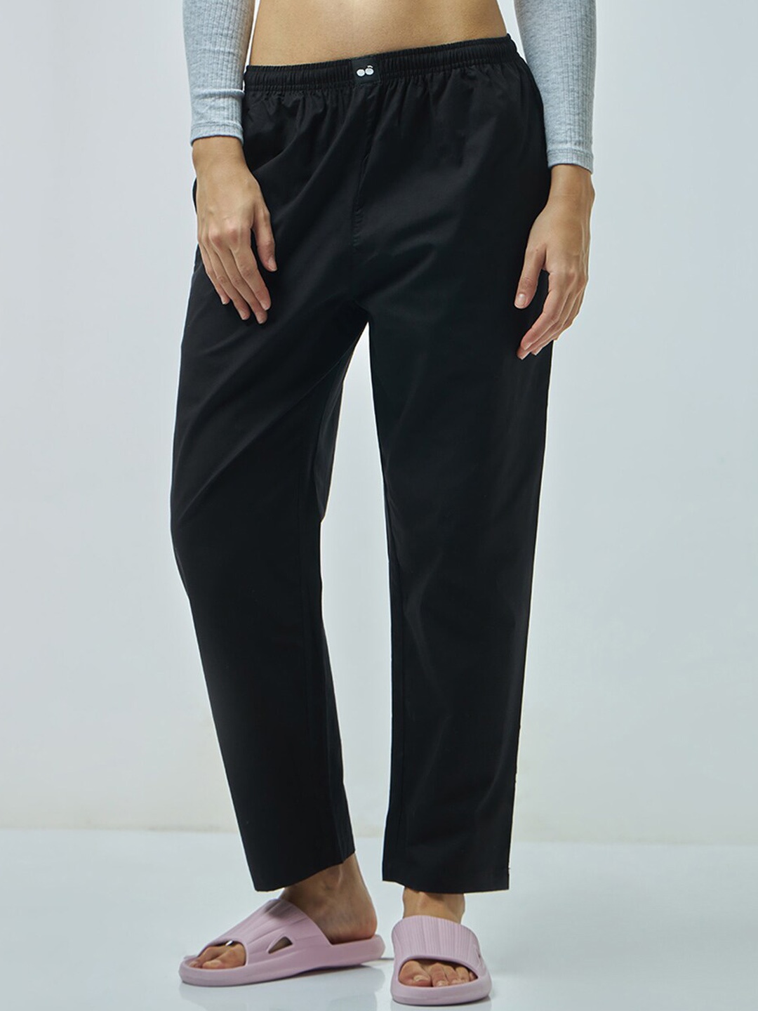 

Bewakoof Pure Cotton Straight Leg Lounge Pant, Black