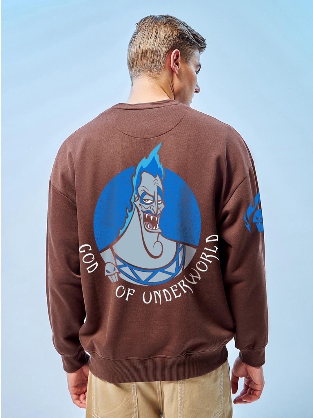 

Bewakoof DISNEY Men's Brown God of Underworld Graphic Printed Oversized Sweatshirt