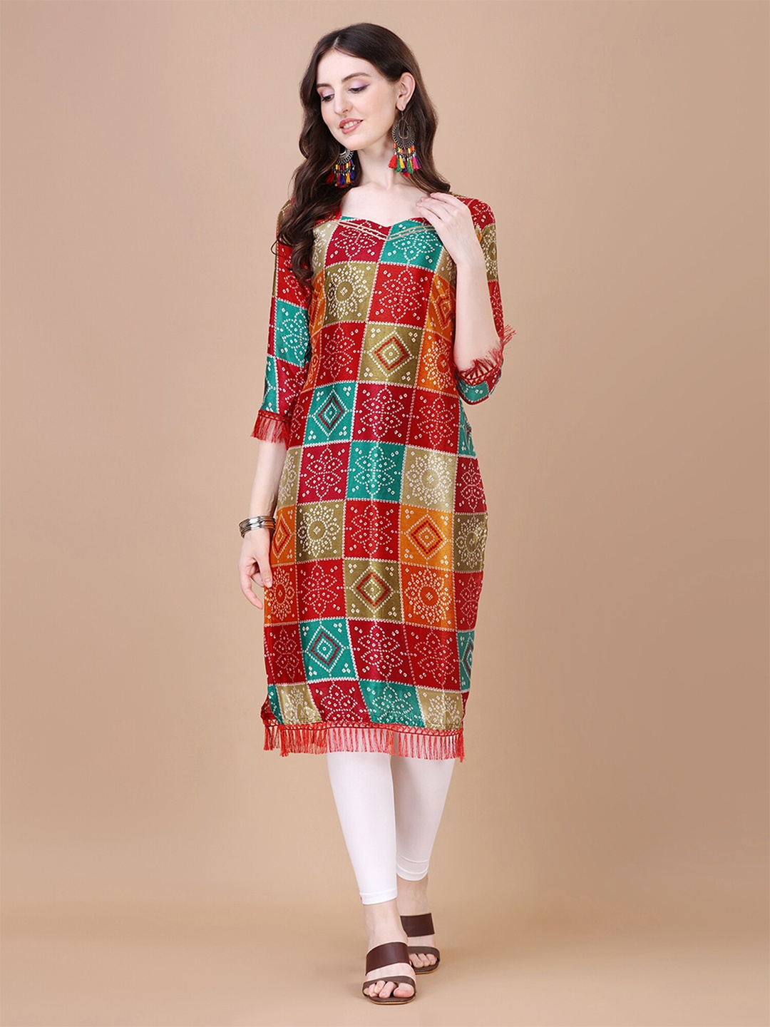 

N N ENTERPRISE Bandhani Printed Staight Kurta, Red
