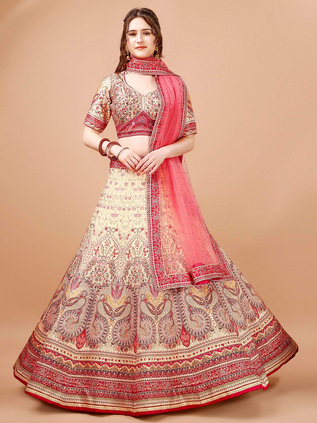 

SAPTRANGI Ethnic Motifs Printed Ready to Wear Lehenga & Blouse With Dupatta, Pink