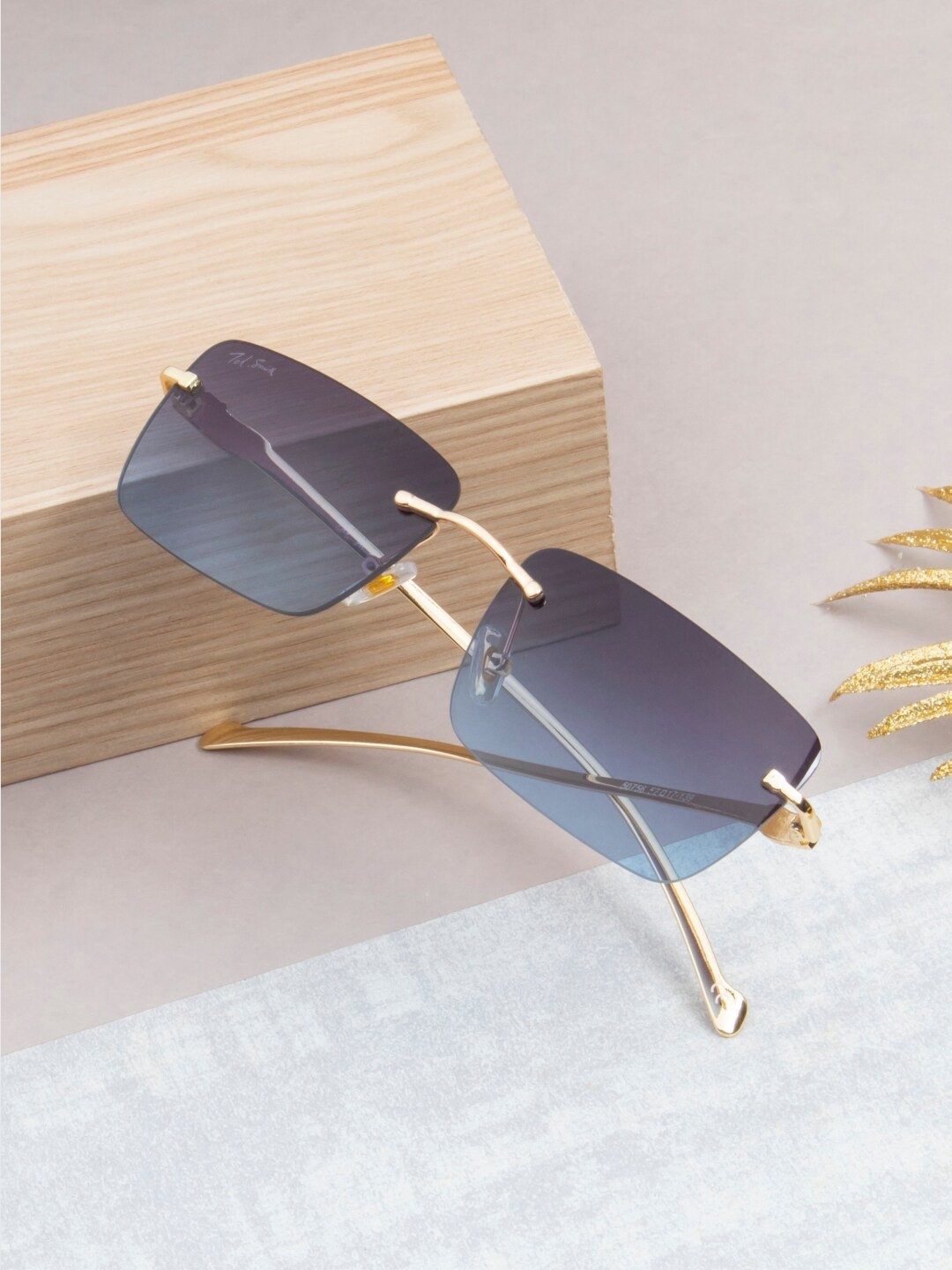 

Ted Smith Unisex Rimless Rectangle Sunglasses with UV Protected Lens PANTHESQU_C3, Blue