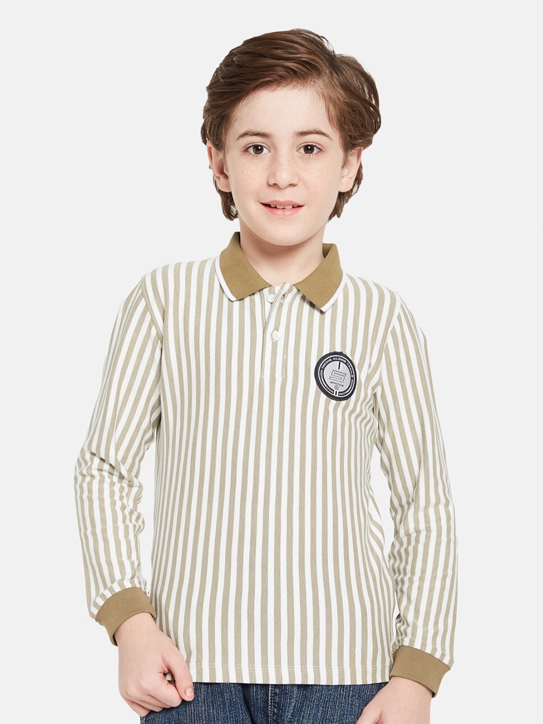 

Octave Boys Vertical Striped Polo Collar Cotton T-shirt, Brown