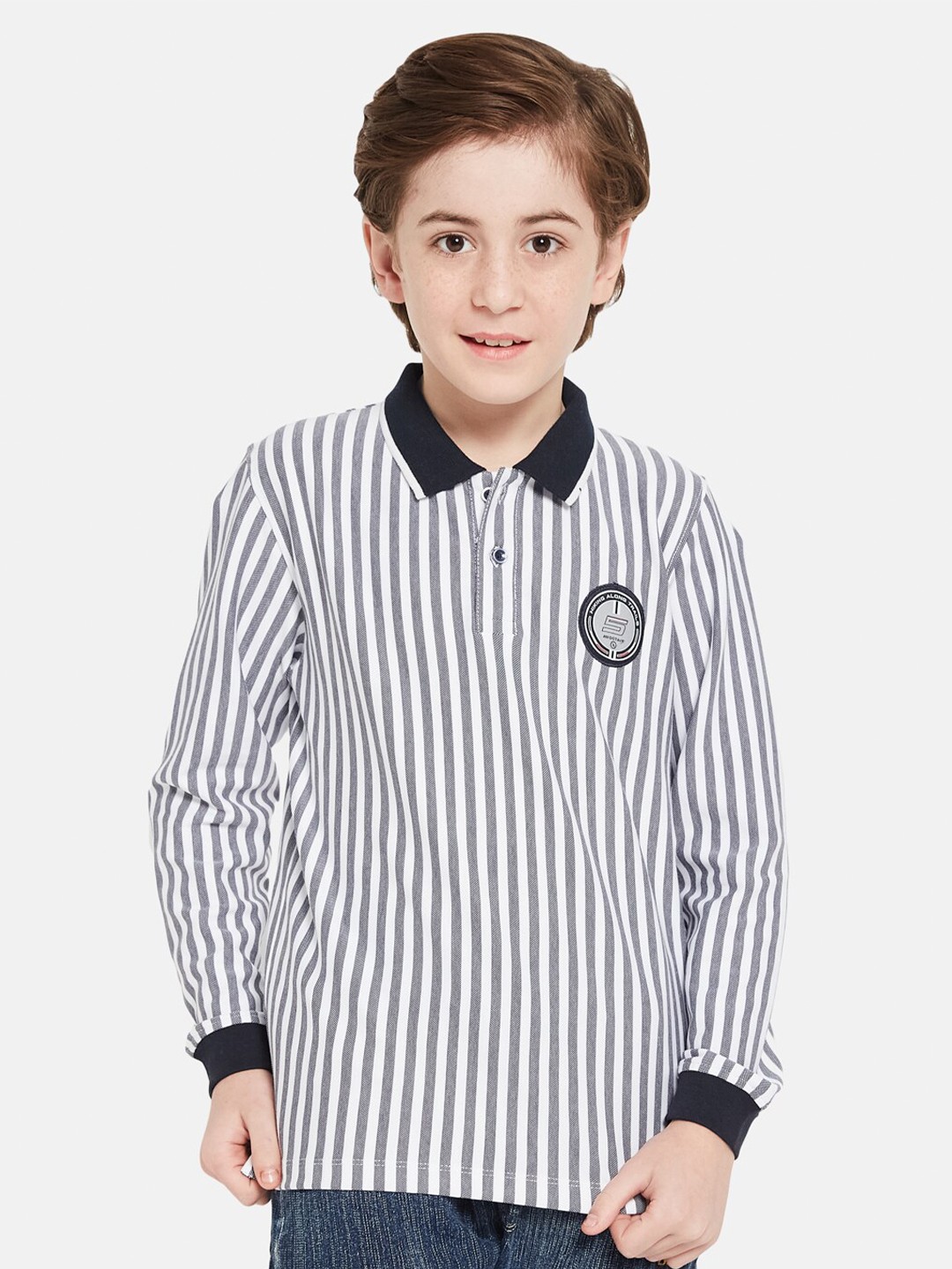 

Octave Boys Striped Polo Collar Cotton T-shirt, Navy blue