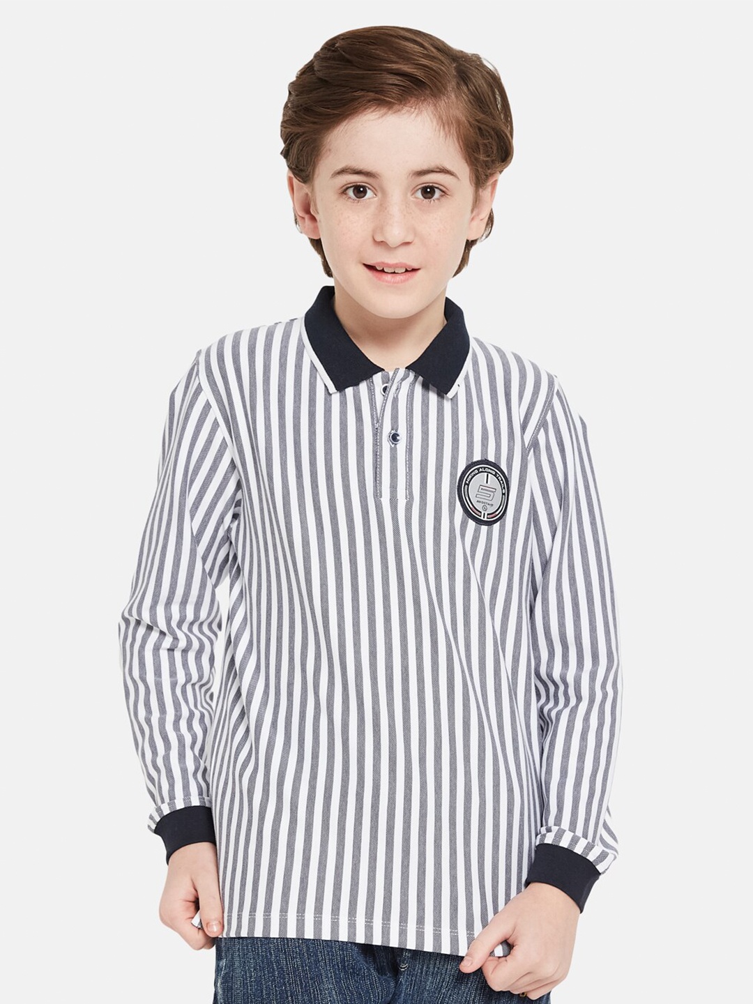 

Octave Boys Striped Polo Collar Cotton T-shirt, Navy blue