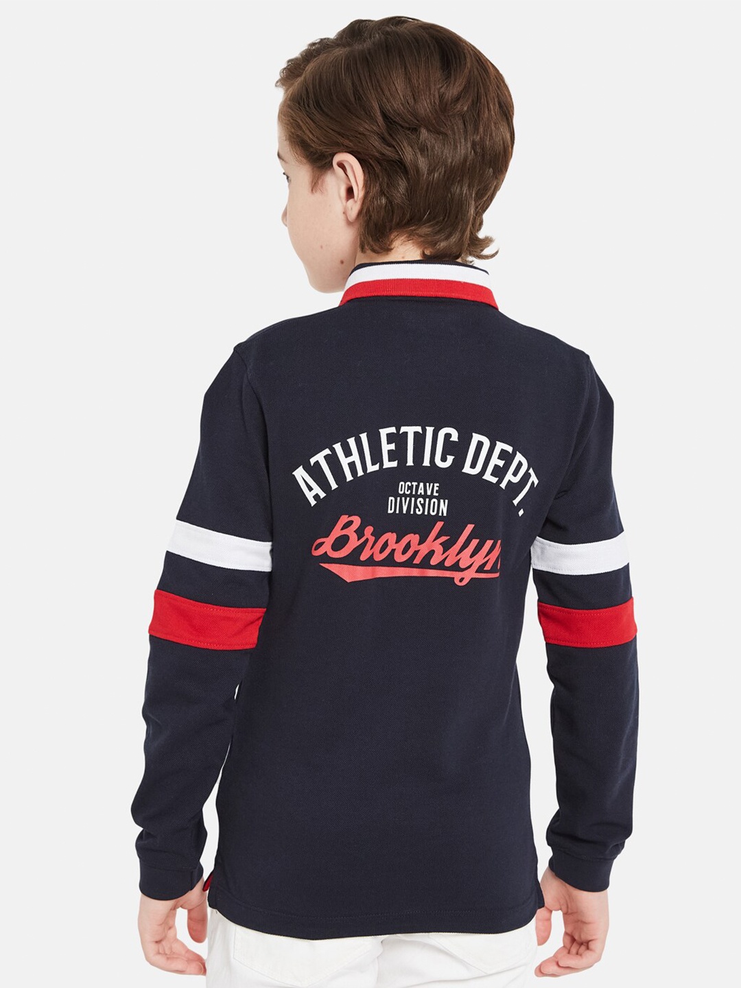 

Octave Boys Typography Printed Polo Collar Cotton T-shirt, Navy blue