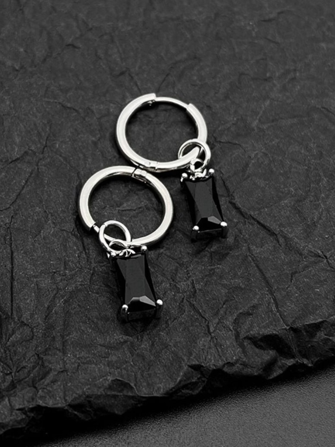 

The Roadster Lifestyle Co. Men Chic Noir Hoop Earrings, Silver