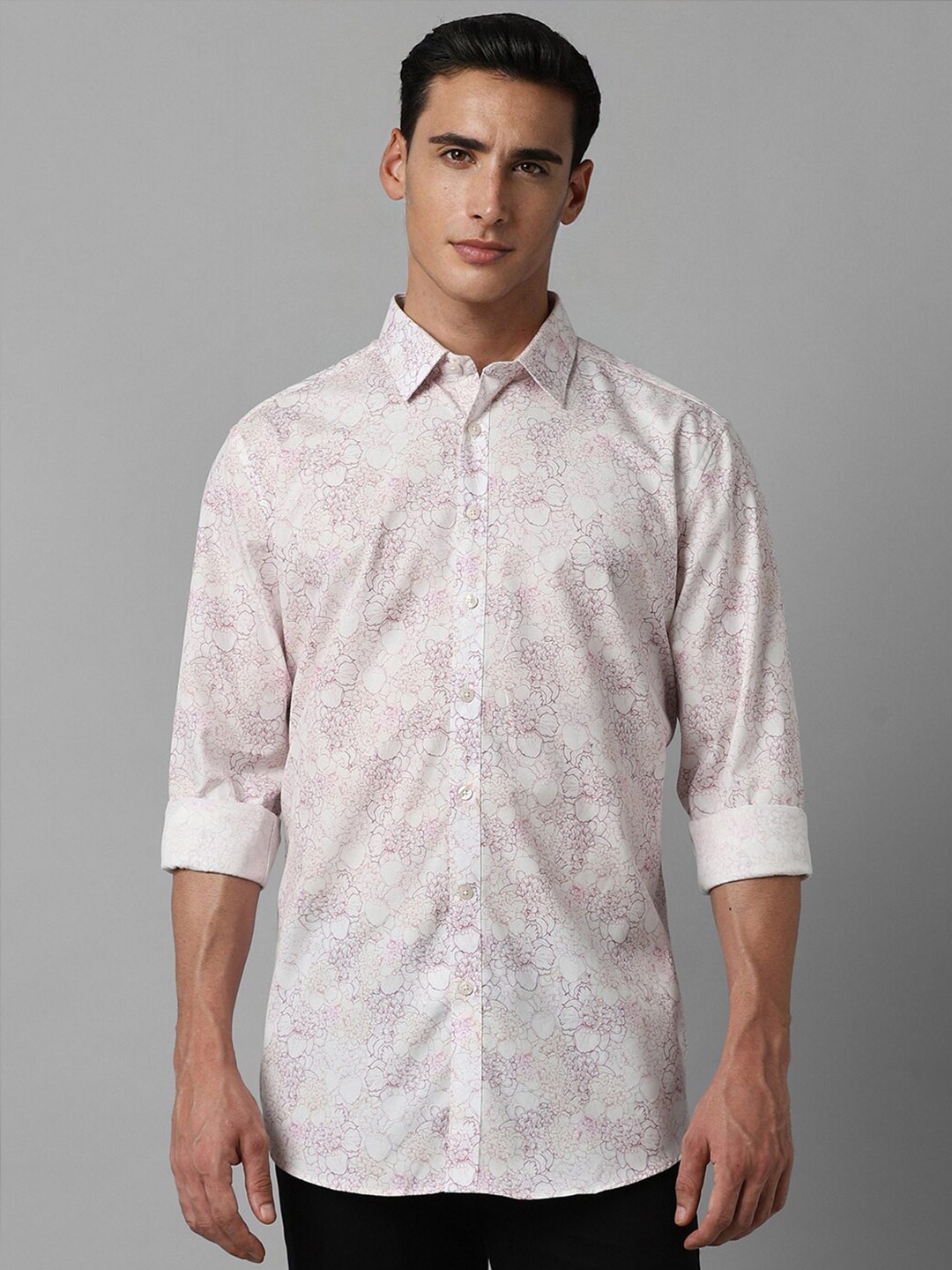 

Louis Philippe Sport Slim Fit Floral Printed Casual Pure Cotton Shirt, White