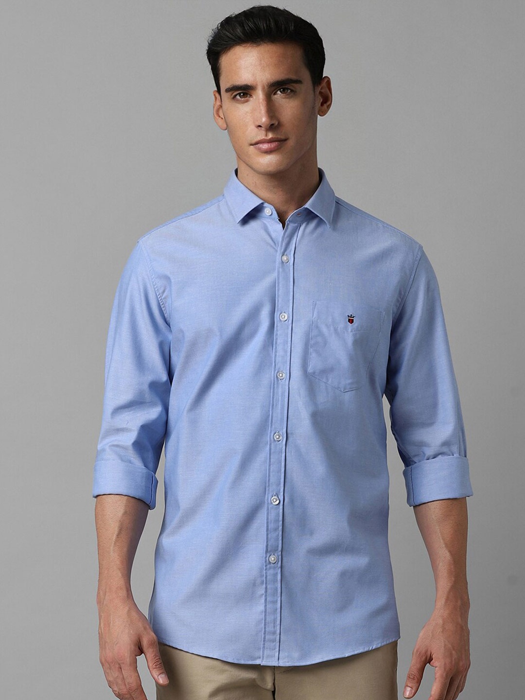 

Louis Philippe Sport Spread Collar Slim Fit Casual Pure Cotton Shirt, Blue