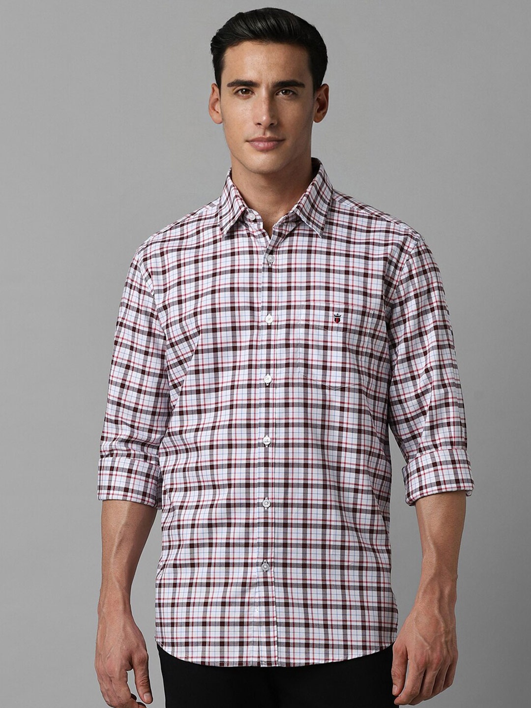 

Louis Philippe Sport Spread Collar Slim Fit Checked Casual Pure Cotton Shirt, White