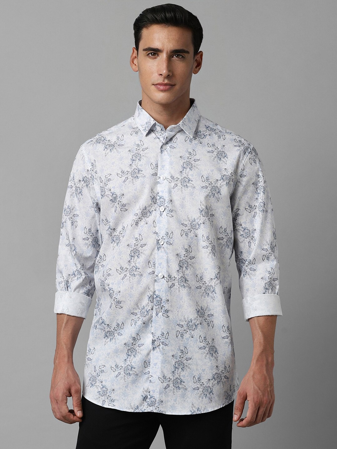 

Louis Philippe Sport Spread Collar Slim Fit Printed Casual Pure Cotton Shirt, White